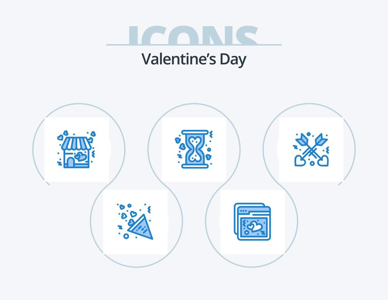 san valentino giorno blu icona imballare 5 icona design. freccia. clessidra. amore. cuore. beneficenza vettore