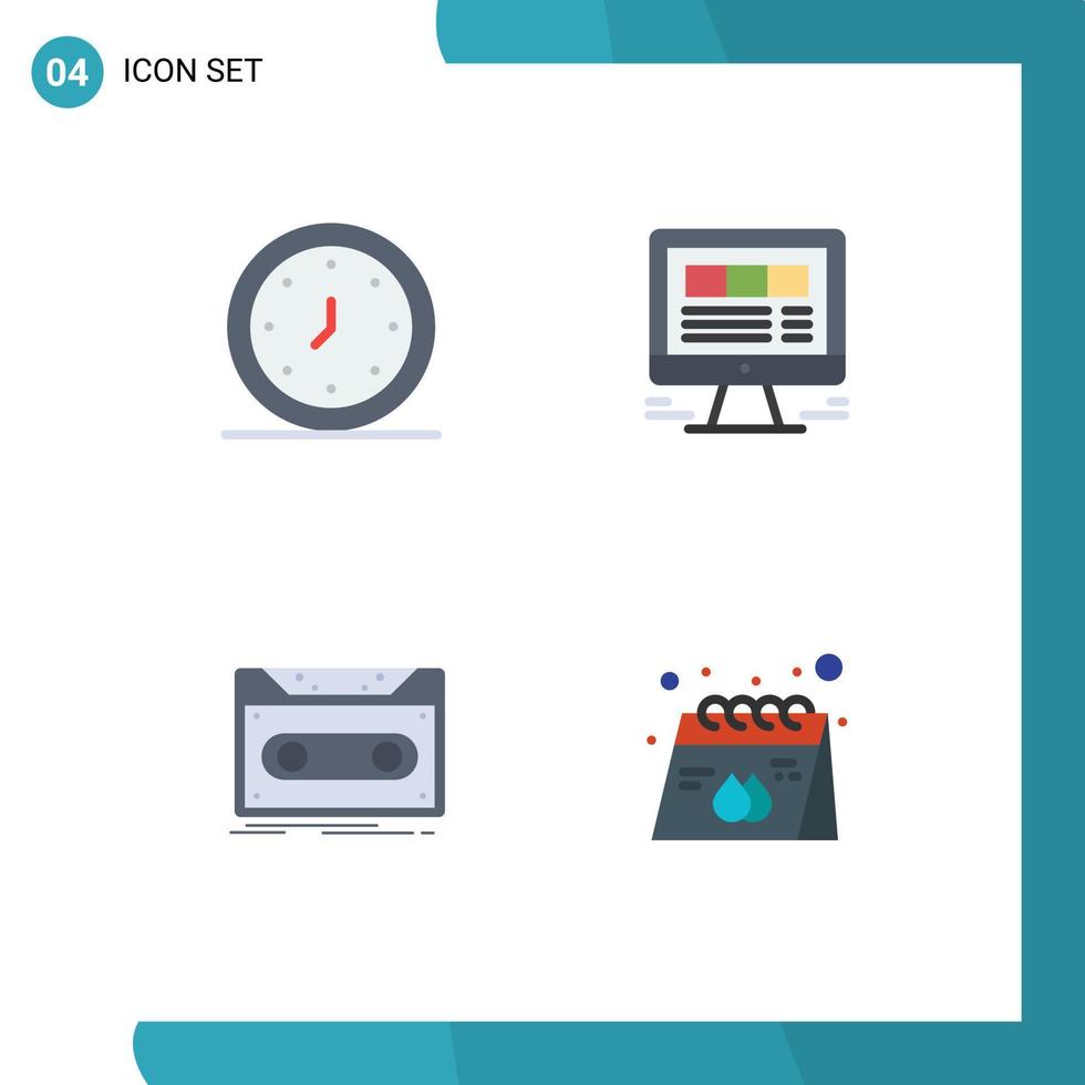 gruppo di 4 moderno piatto icone impostato per allarme ragnatela tempo il computer portatile demo modificabile vettore design elementi