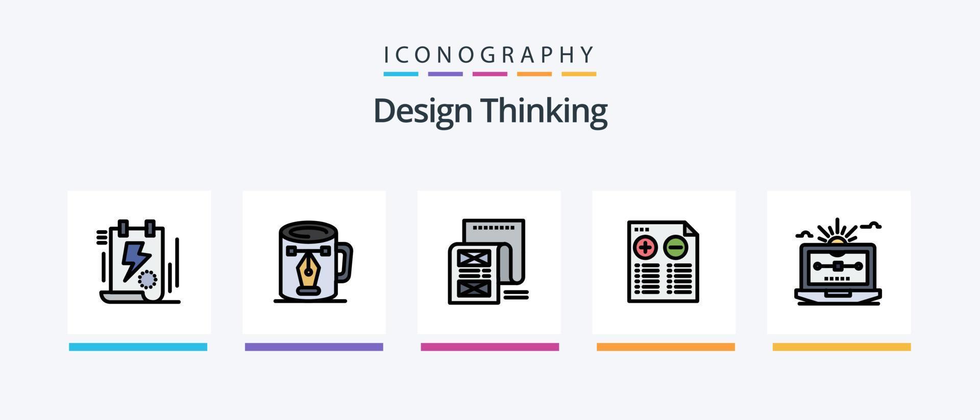 design pensiero linea pieno 5 icona imballare Compreso utente. riprendere. formazione scolastica. i saldi. presentazione. creativo icone design vettore