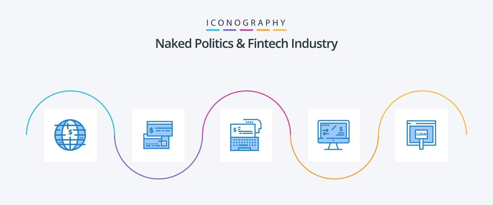 nudo politica e Fintech industria blu 5 icona imballare Compreso reddito. imposta regolamento. addebito. in linea. digitale vettore