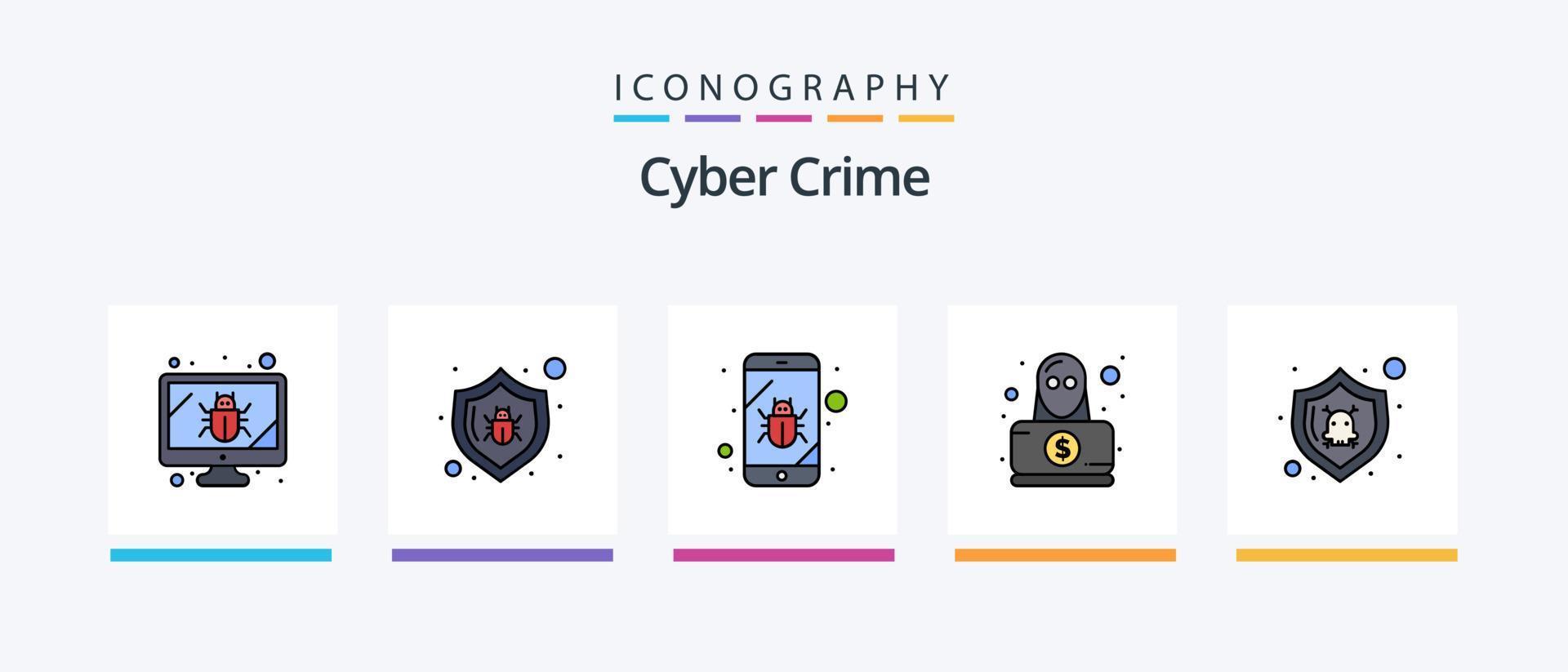 informatica crimine linea pieno 5 icona imballare Compreso . crimine. antivirus. computer. attacco. creativo icone design vettore