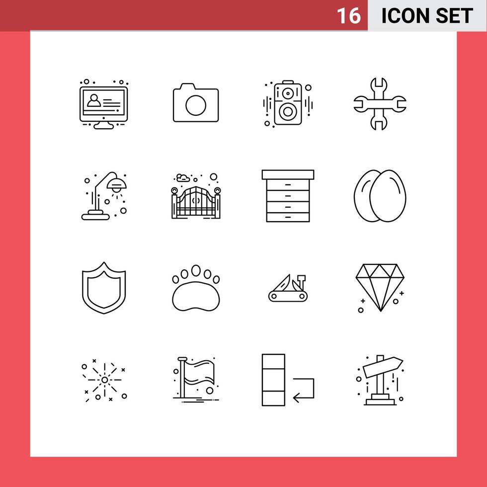16 utente interfaccia schema imballare di moderno segni e simboli di giardino leggero altoparlante scrivania lampada chiave inglese modificabile vettore design elementi