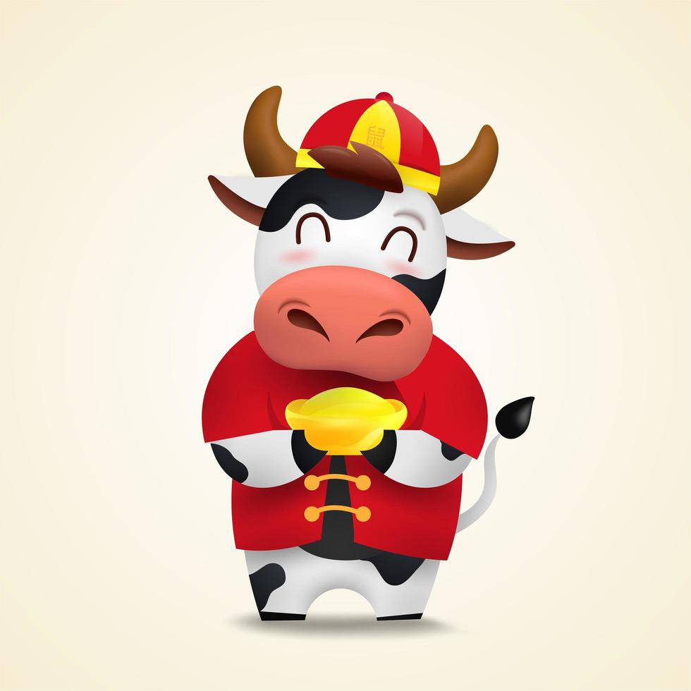 felice anno nuovo cinese 2021 bue zodiaco con simpatico personaggio di toro vettore