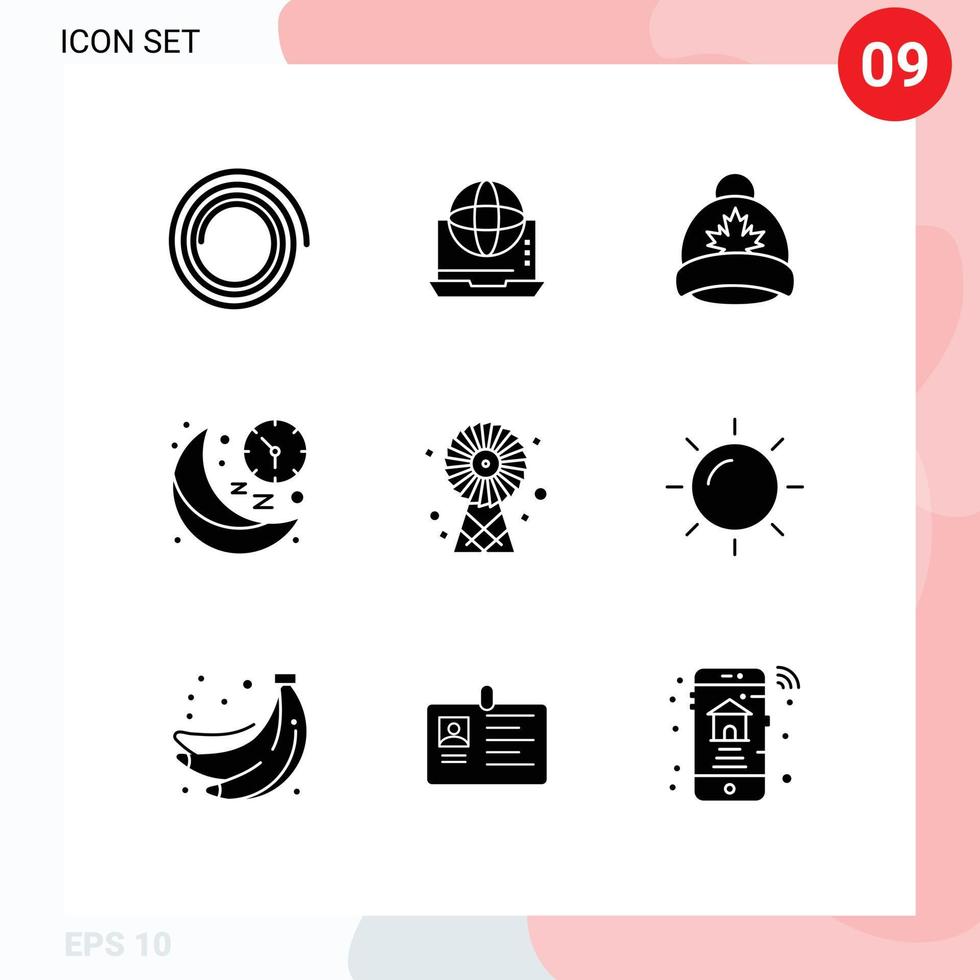 9 creativo icone moderno segni e simboli di edifici notte cappello Luna orologio modificabile vettore design elementi