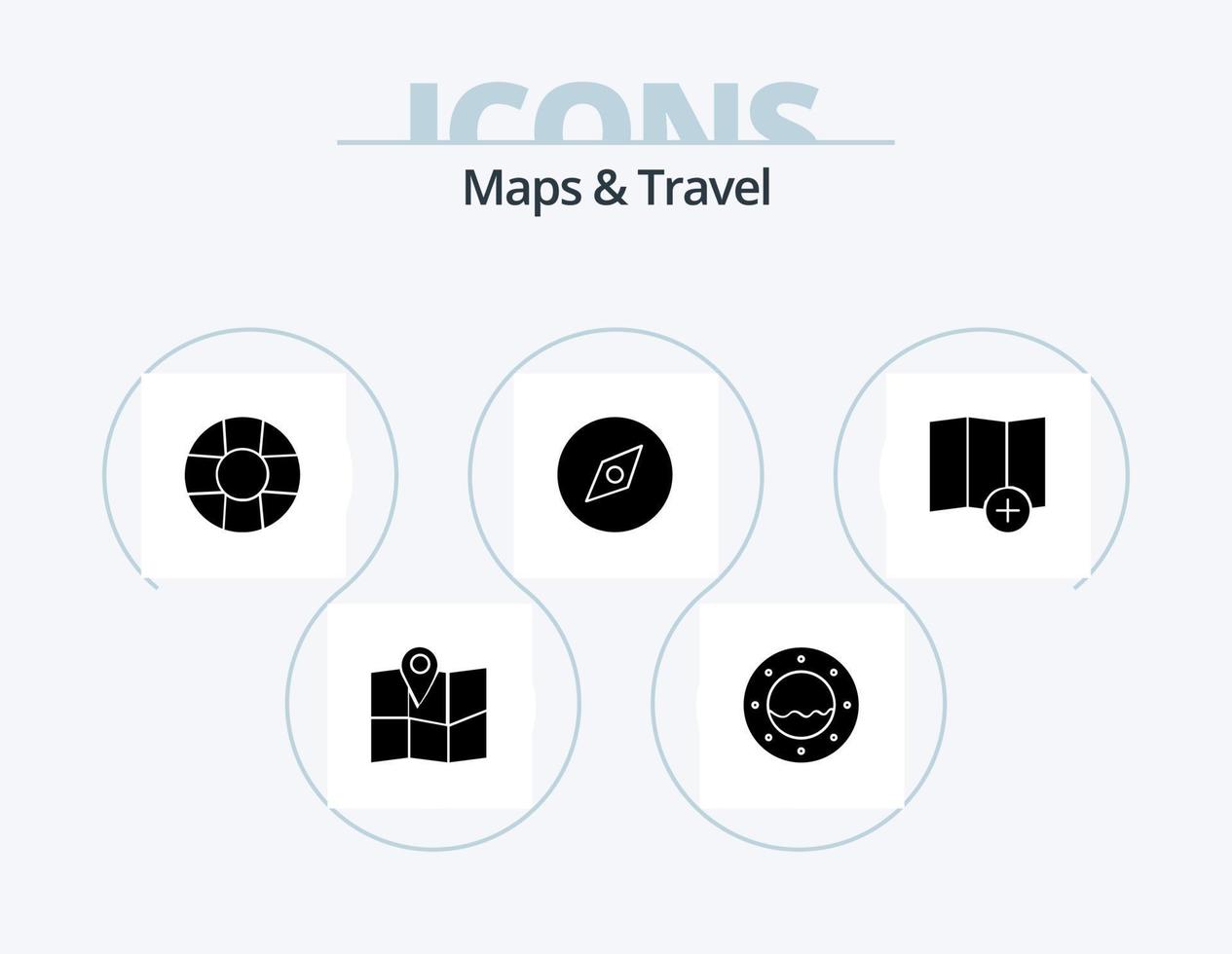 mappe e viaggio glifo icona imballare 5 icona design. . bussola. . carta geografica vettore