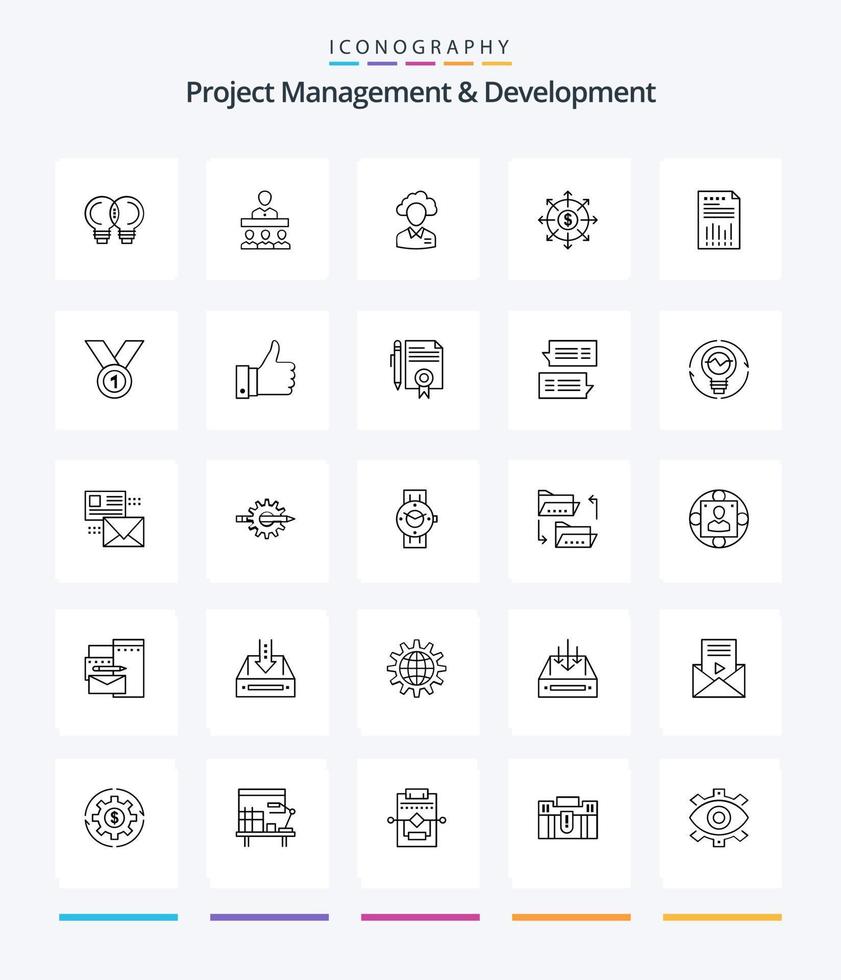 creativo progetto gestione e sviluppo 25 schema icona imballare come come elenco. bilancio. esternalizzare. risorsa. manager vettore