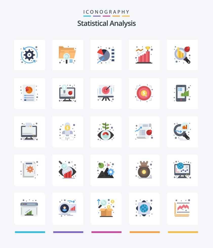 creativo statistico analisi 25 piatto icona imballare come come fare un passo. obiettivo. file. risultato. statistica vettore