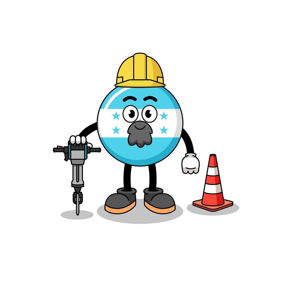 personaggio cartone animato di Honduras bandiera Lavorando su strada costruzione vettore