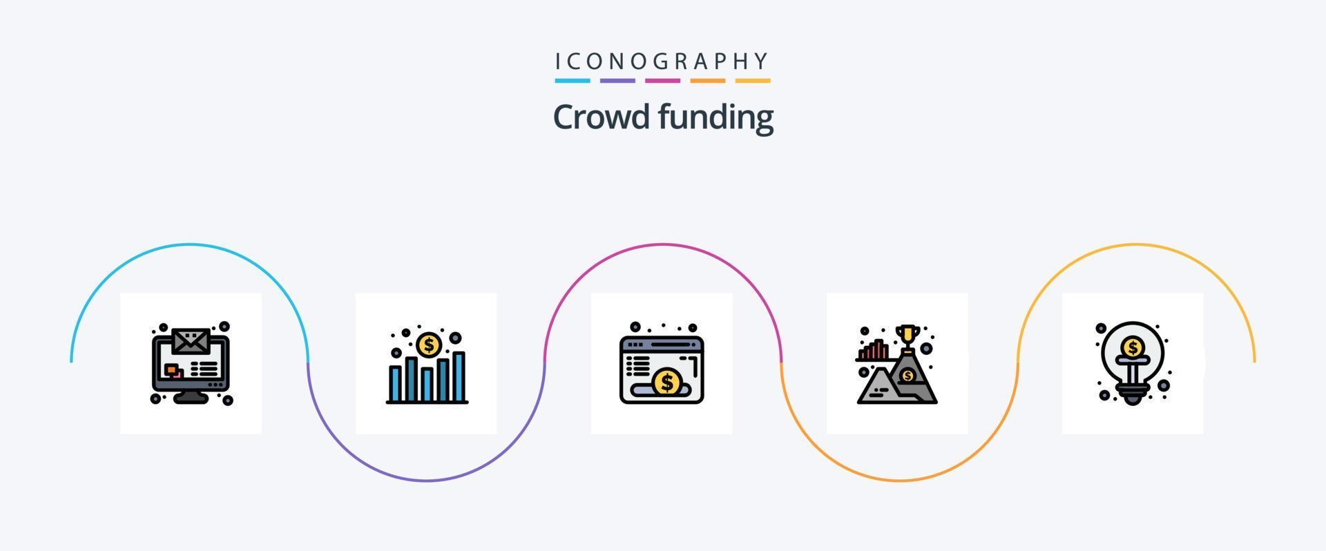 raccolta di fondi linea pieno piatto 5 icona imballare Compreso finanza. attività commerciale. pagina web. vincitore. montagna vettore
