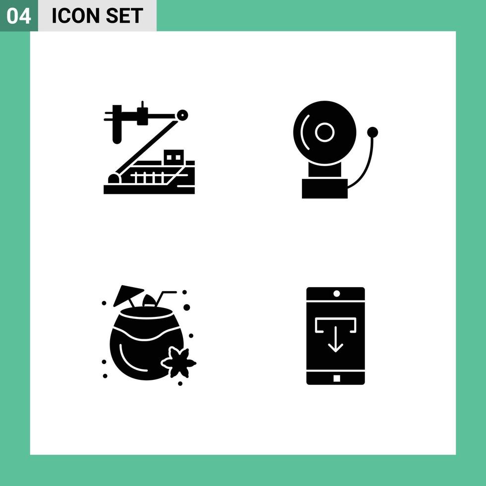 gruppo di 4 moderno solido glifi impostato per biologia Noce di cocco succo medico campana estate modificabile vettore design elementi