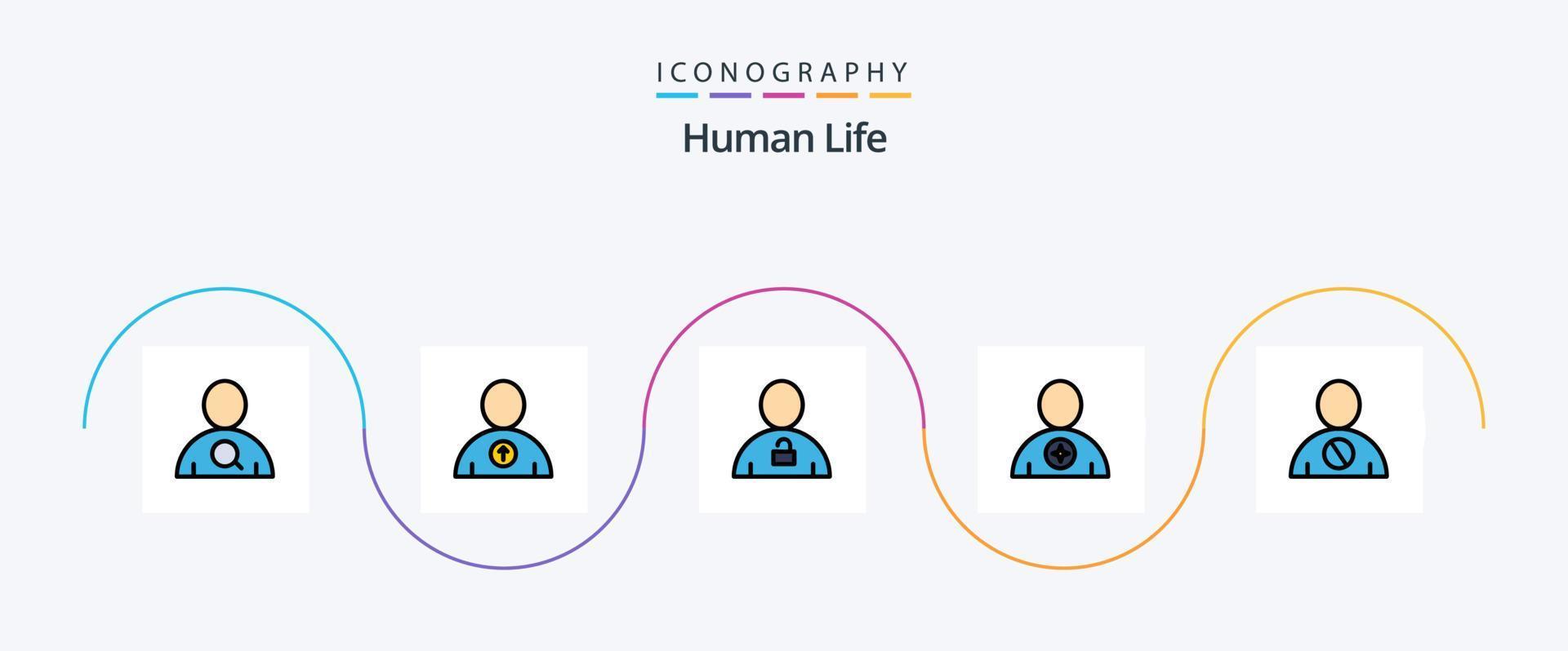 umano linea pieno piatto 5 icona imballare Compreso bloccato. umano. umano. preferito. corpo vettore
