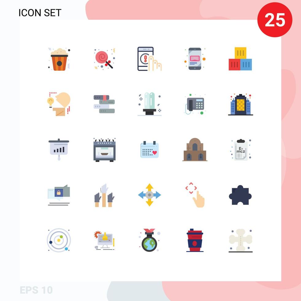 mobile interfaccia piatto colore impostato di 25 pittogrammi di scatola scansione comunicazione Telefono codice a barre modificabile vettore design elementi