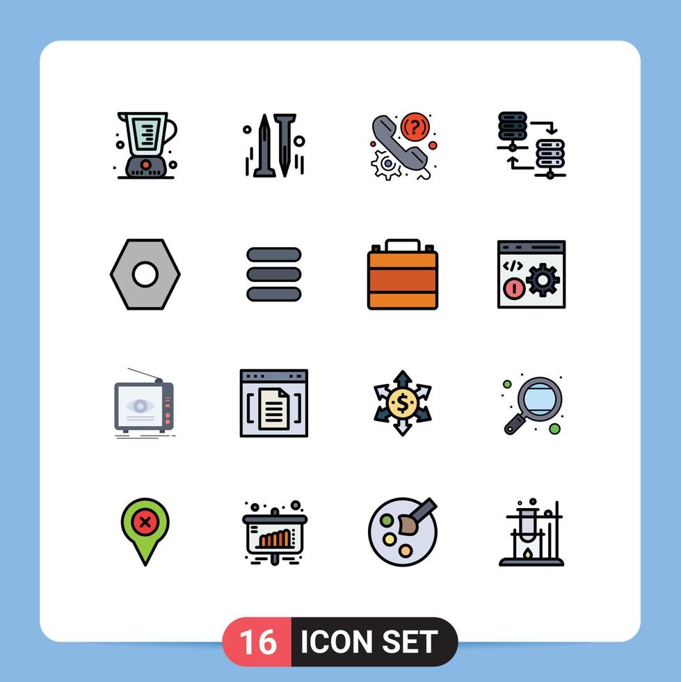 mobile interfaccia piatto colore pieno linea impostato di 16 pittogrammi di di base server cremagliera cliente server ospitando supporto modificabile creativo vettore design elementi