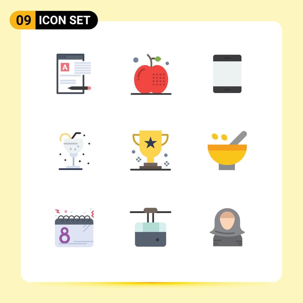 9 piatto colore concetto per siti web mobile e applicazioni bicchiere bevanda cibo ipad aggeggio modificabile vettore design elementi