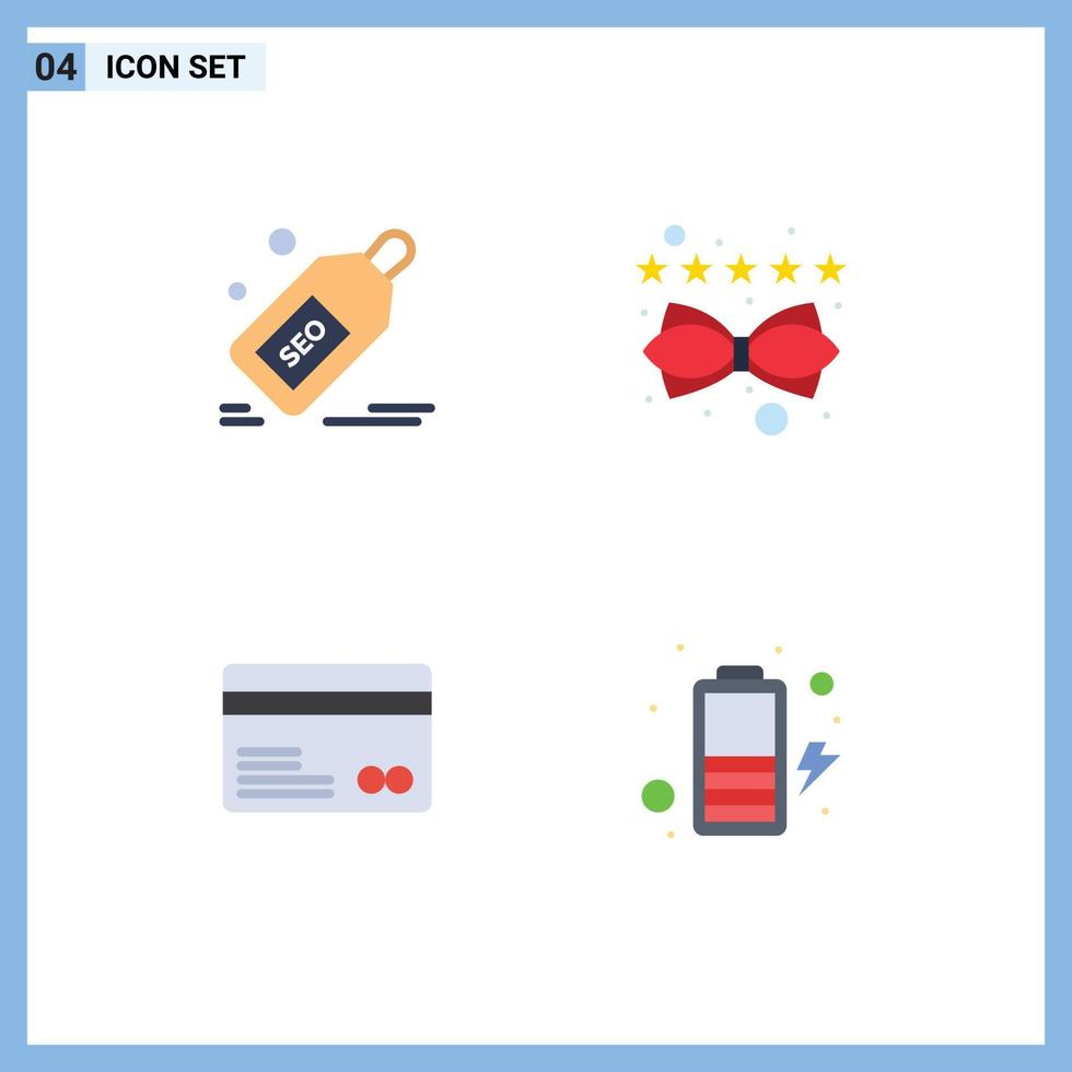 universale icona simboli gruppo di 4 moderno piatto icone di SEO carta sconto gestione e-commerce modificabile vettore design elementi