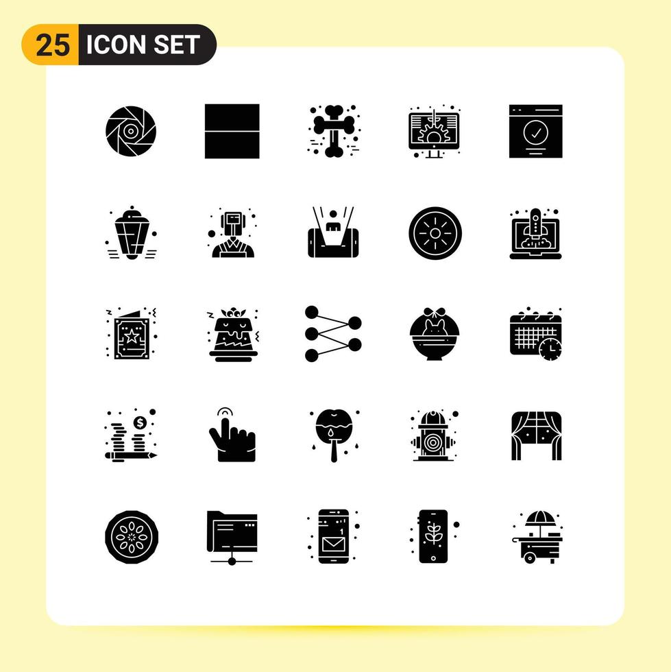 mobile interfaccia solido glifo impostato di 25 pittogrammi di interfaccia schermo attraversare osso investimento digitale modificabile vettore design elementi