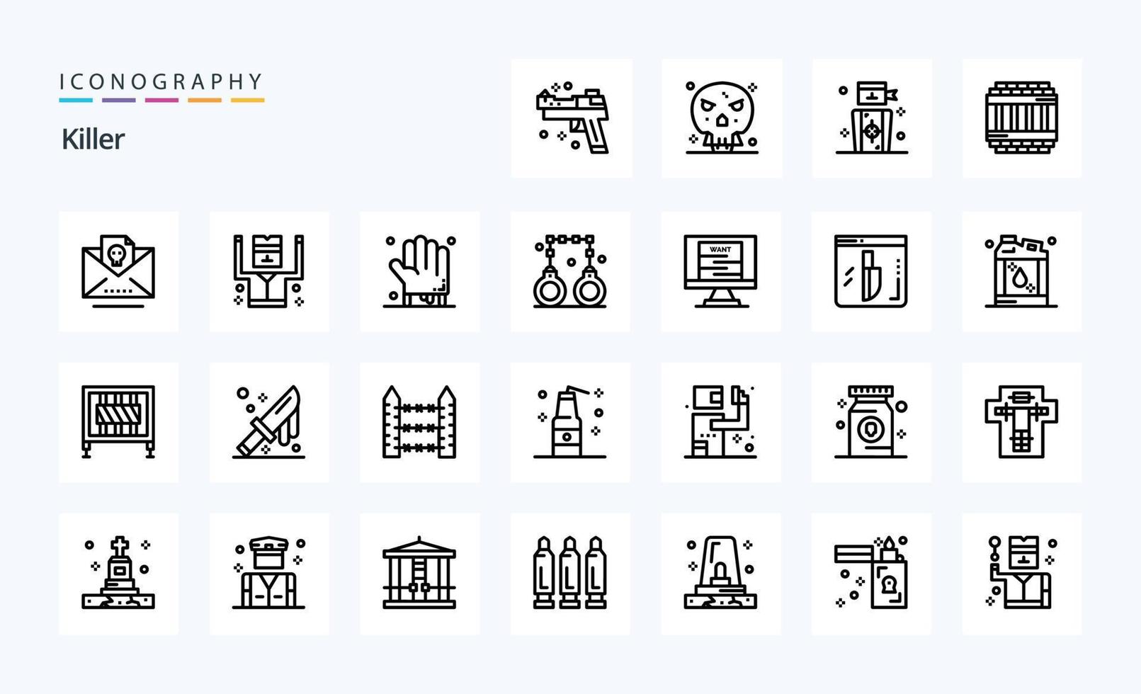 25 uccisore linea icona imballare vettore