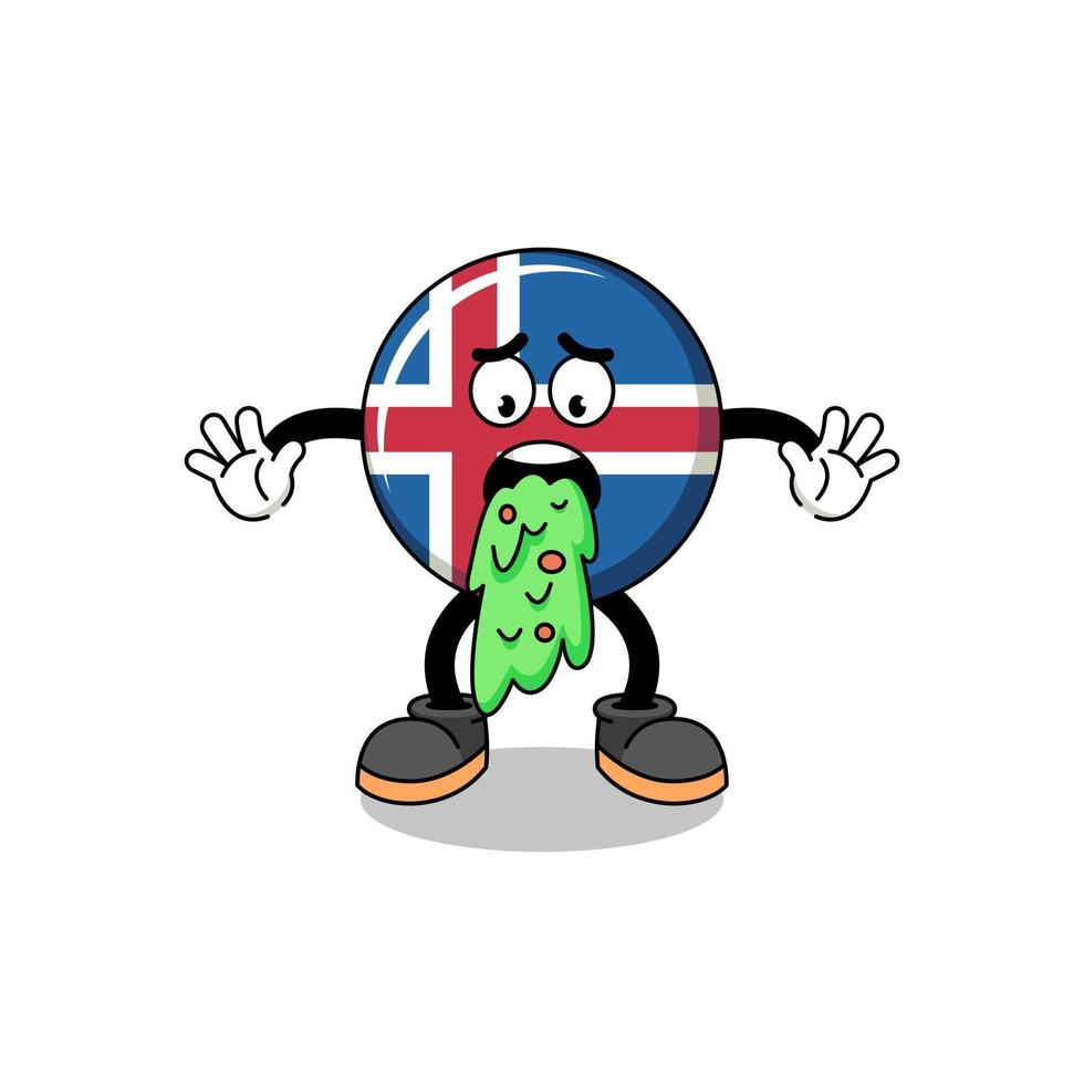 Islanda bandiera portafortuna cartone animato vomito vettore