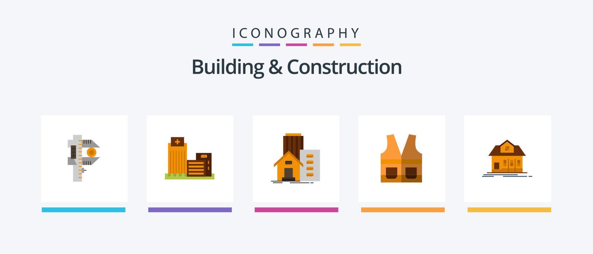 edificio e costruzione piatto 5 icona imballare Compreso costruzione. casa. appartamento. riparazione. lavoro duro e faticoso. creativo icone design vettore