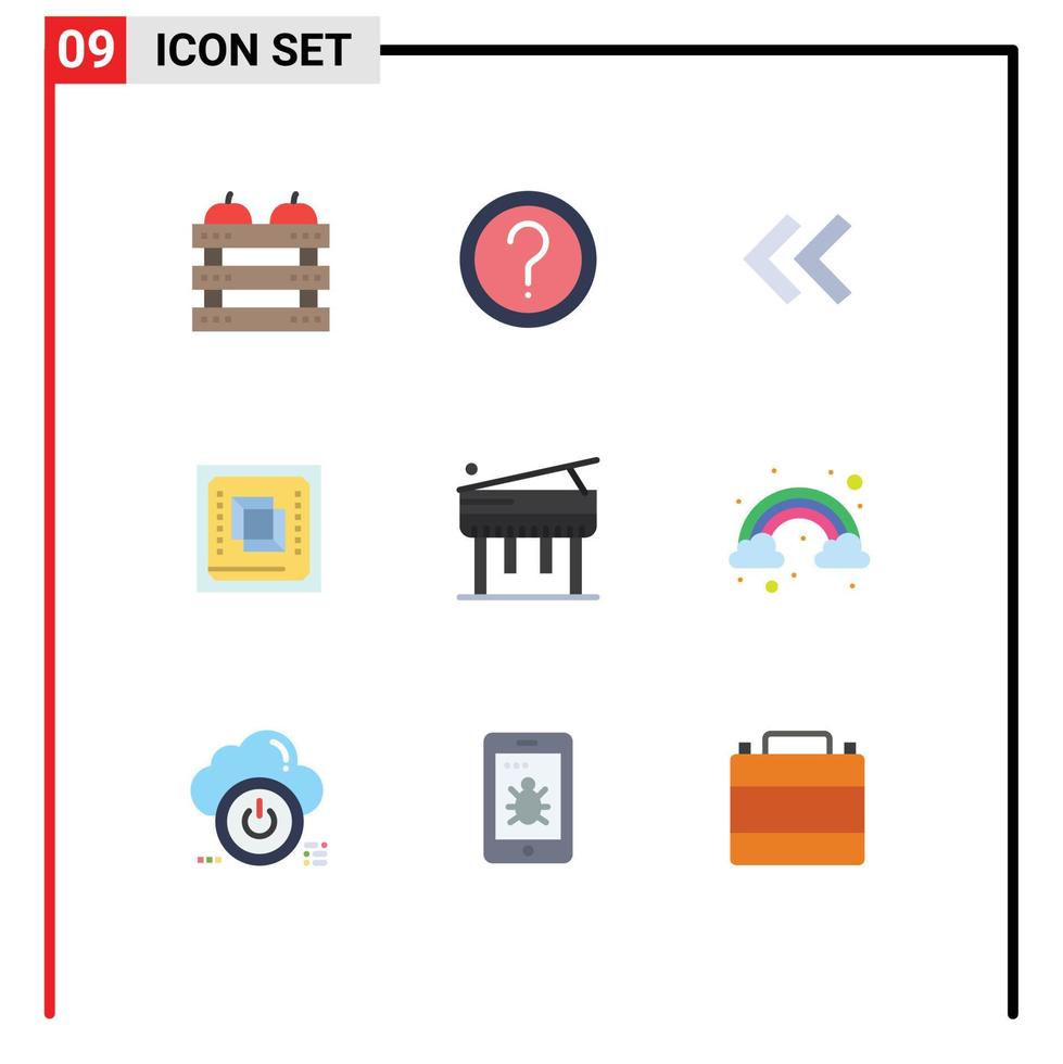 moderno impostato di 9 piatto colori pittogramma di processore processore Informazioni computer indietro modificabile vettore design elementi