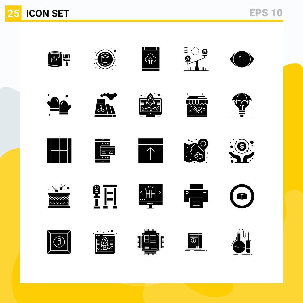 impostato di 25 commerciale solido glifi imballare per occhio altalena App decisione caricare modificabile vettore design elementi