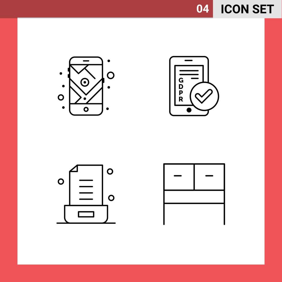 pittogramma impostato di 4 semplice riga piena piatto colori di GPS e-mail itinerario sicuro Nota modificabile vettore design elementi