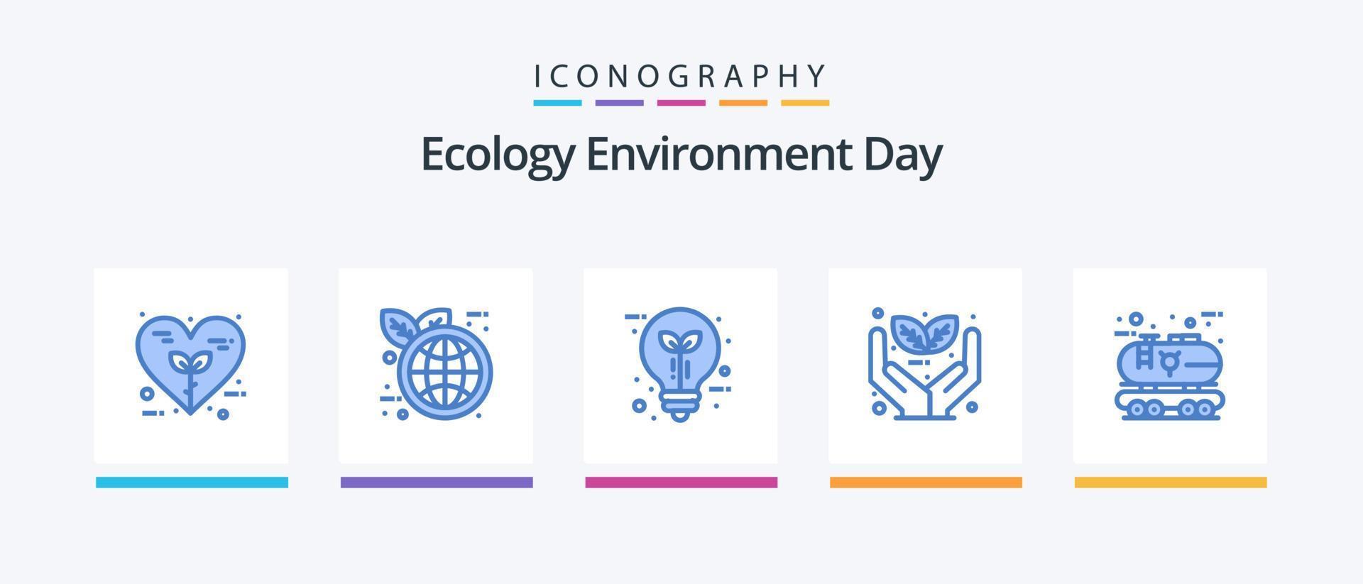 ecologia blu 5 icona imballare Compreso eco. investimento. lampadina. eco. luce. creativo icone design vettore