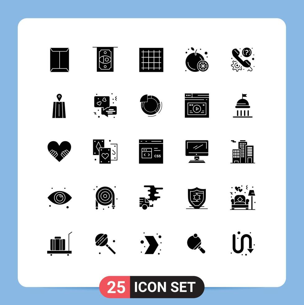25 solido glifo concetto per siti web mobile e applicazioni FAQ arancia griglia frutta Software modificabile vettore design elementi