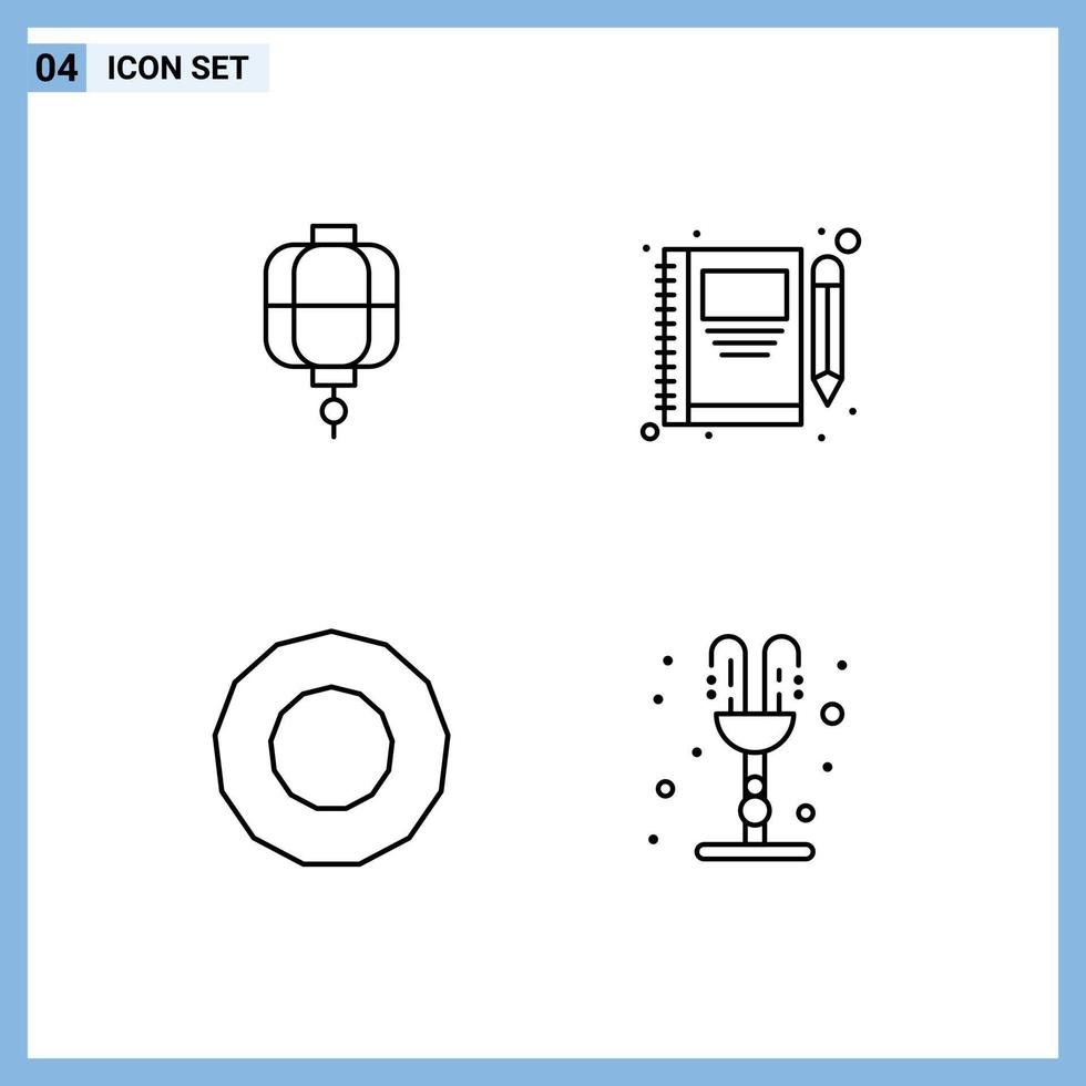 modificabile vettore linea imballare di 4 semplice riga piena piatto colori di lanterna azione decorazione penna Fontana modificabile vettore design elementi