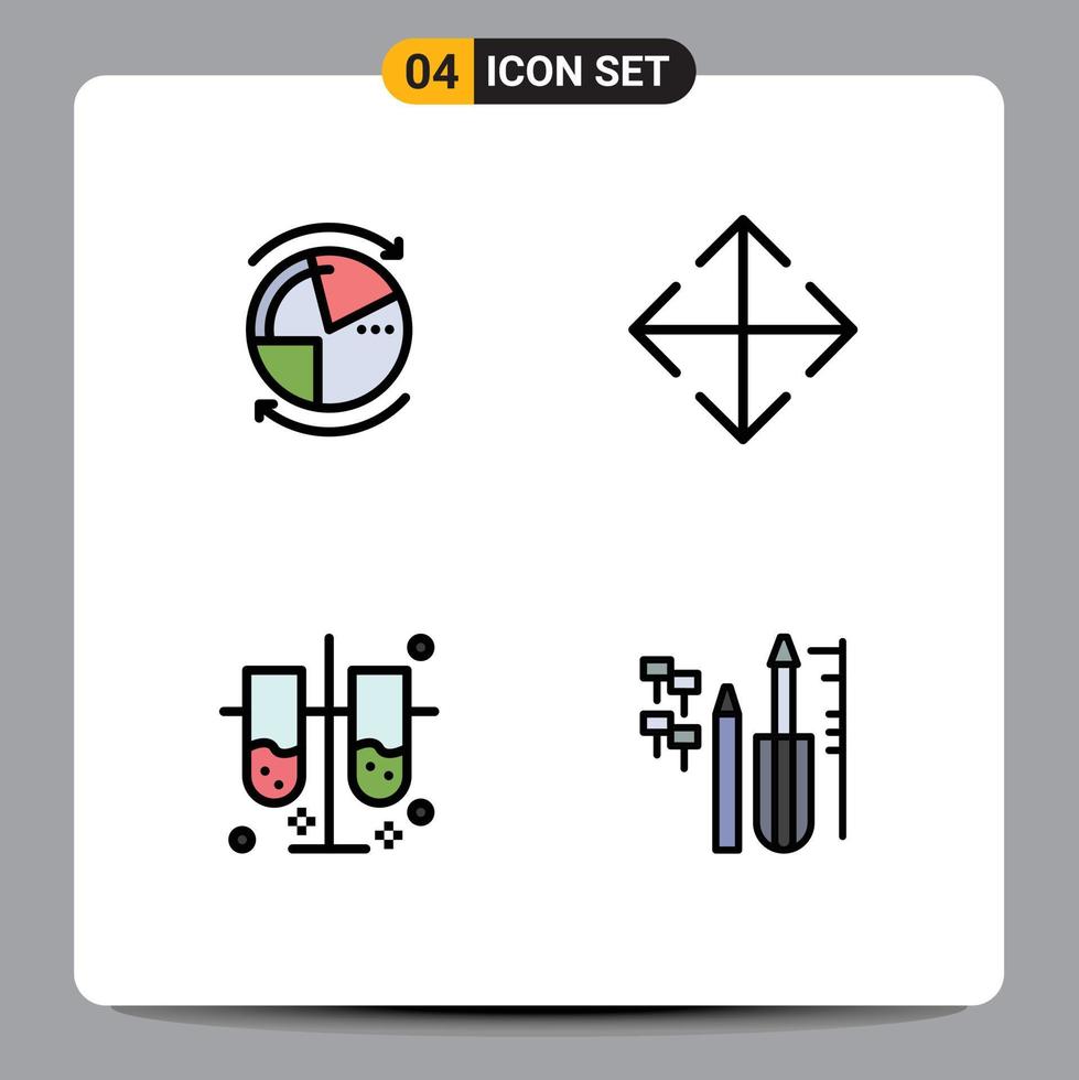 universale icona simboli gruppo di 4 moderno riga piena piatto colori di dati laboratorio Rete mossa test tubi modificabile vettore design elementi