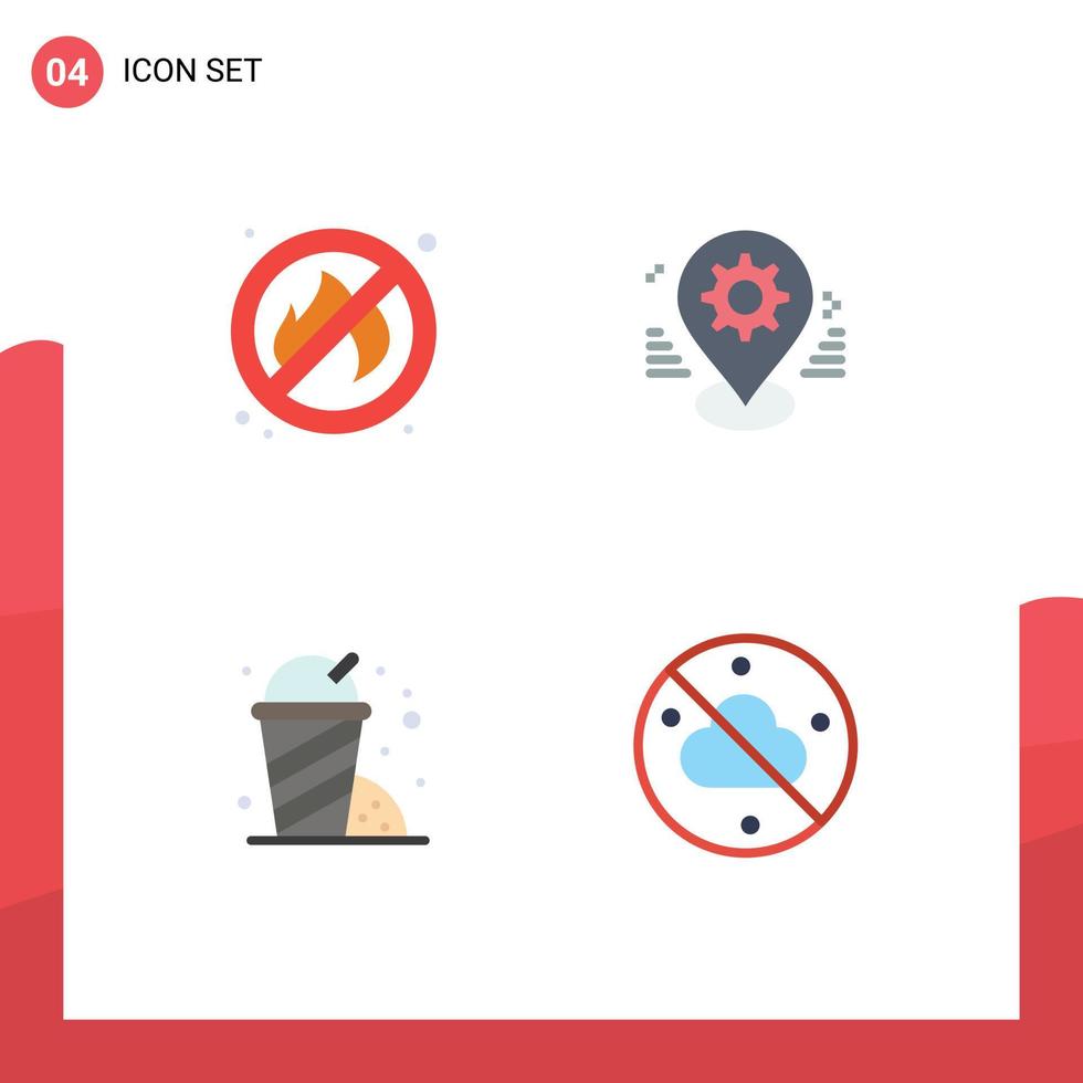mobile interfaccia piatto icona impostato di 4 pittogrammi di fuoco parco Ingranaggio perno senza nuvole modificabile vettore design elementi