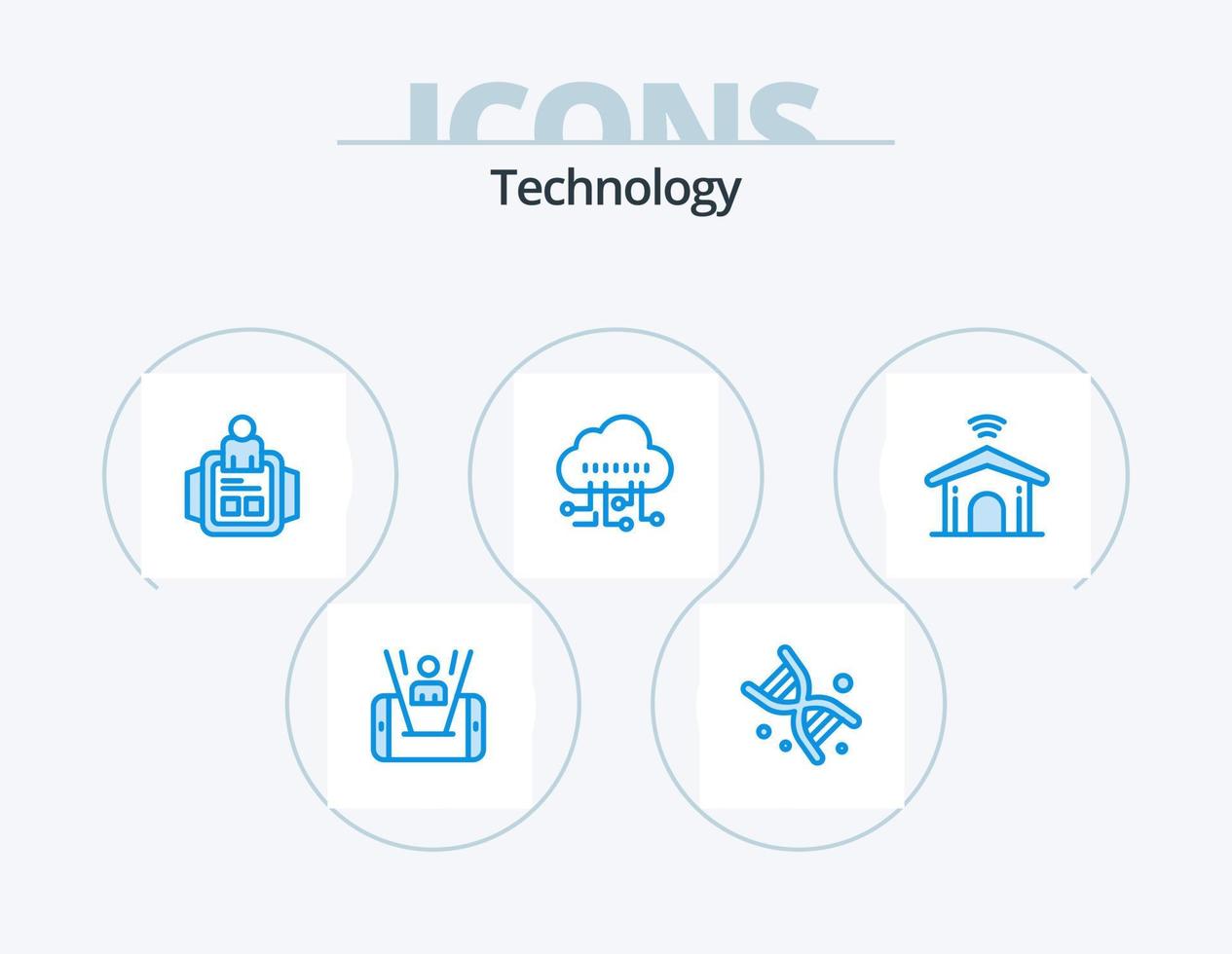 tecnologia blu icona imballare 5 icona design. inteligente. elettronico. mano guarda. tecnologia. dati vettore