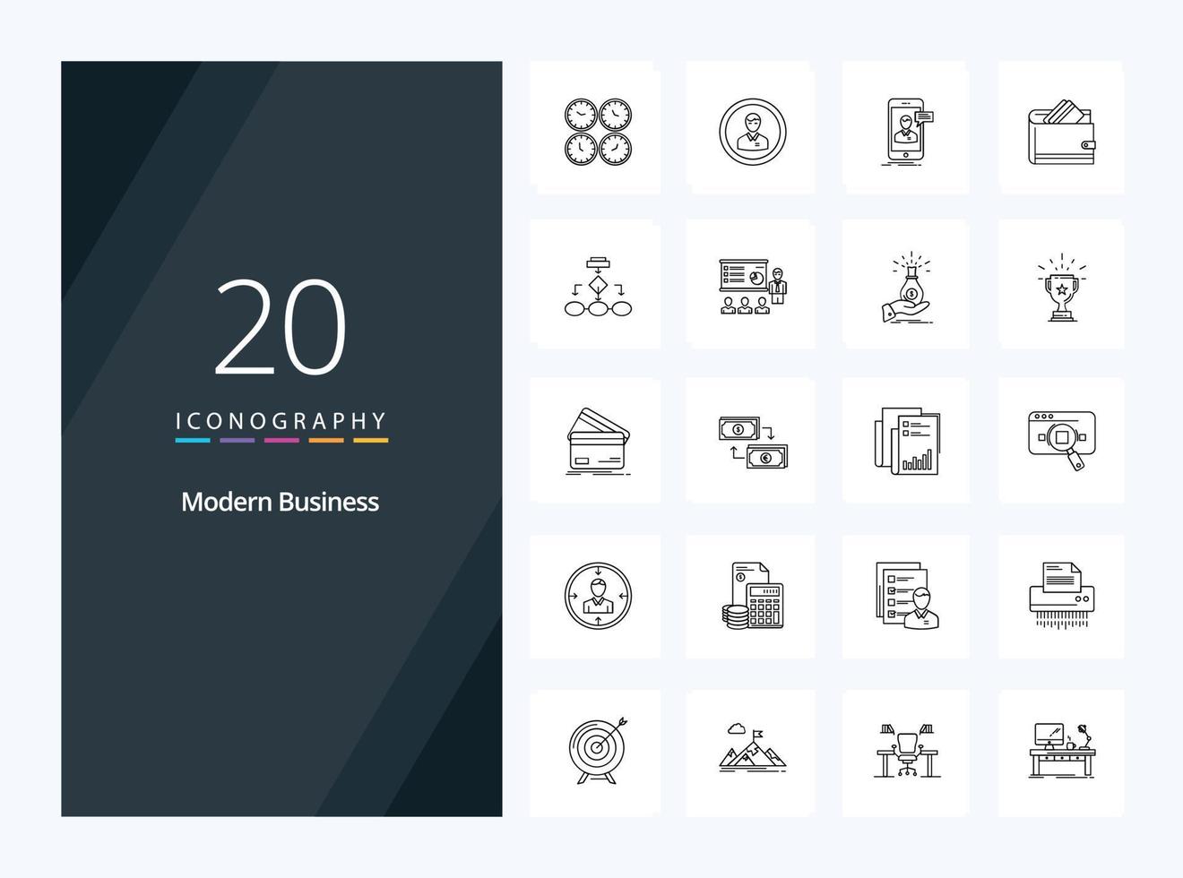 20 moderno attività commerciale schema icona per presentazione vettore