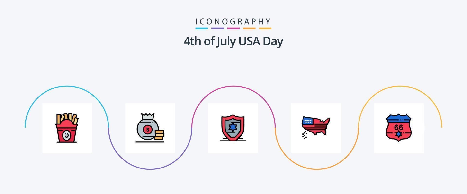 Stati Uniti d'America linea pieno piatto 5 icona imballare Compreso Stati Uniti d'America. americano. americano. Stati Uniti d'America. carta geografica vettore