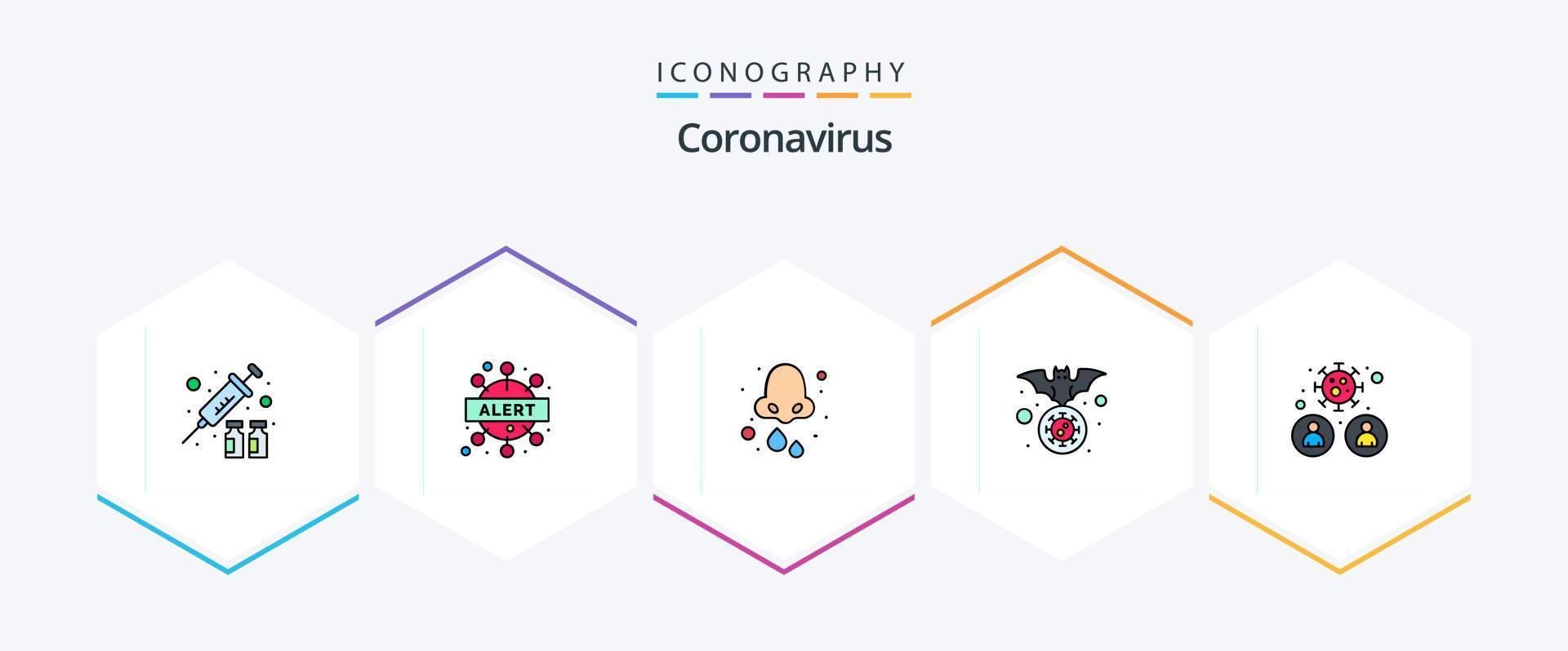 coronavirus 25 riga piena icona imballare Compreso virus. coronavirus. allergia. vettore. naso vettore