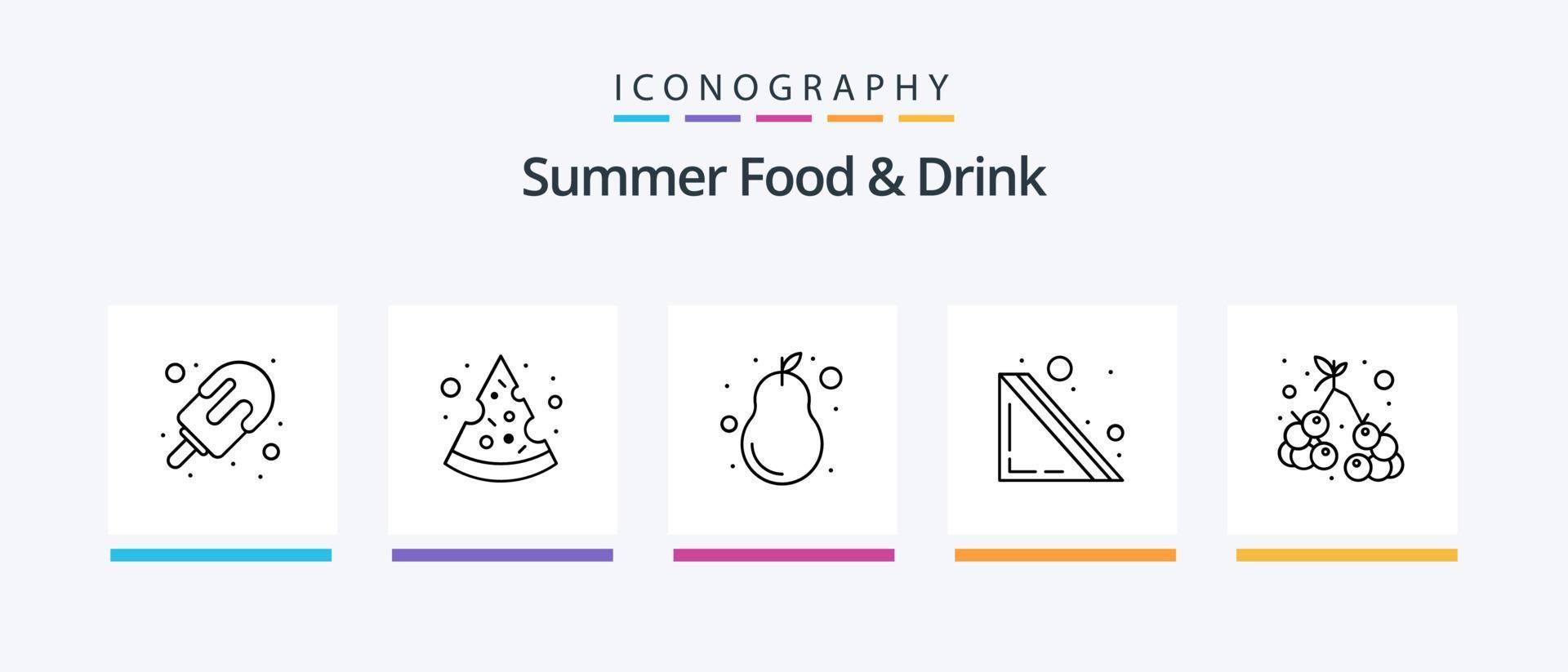 estate cibo e bevanda linea 5 icona imballare Compreso francese patatine fritte. dolce. mangostano. Ghiaccio. ghiaccio crema. creativo icone design vettore