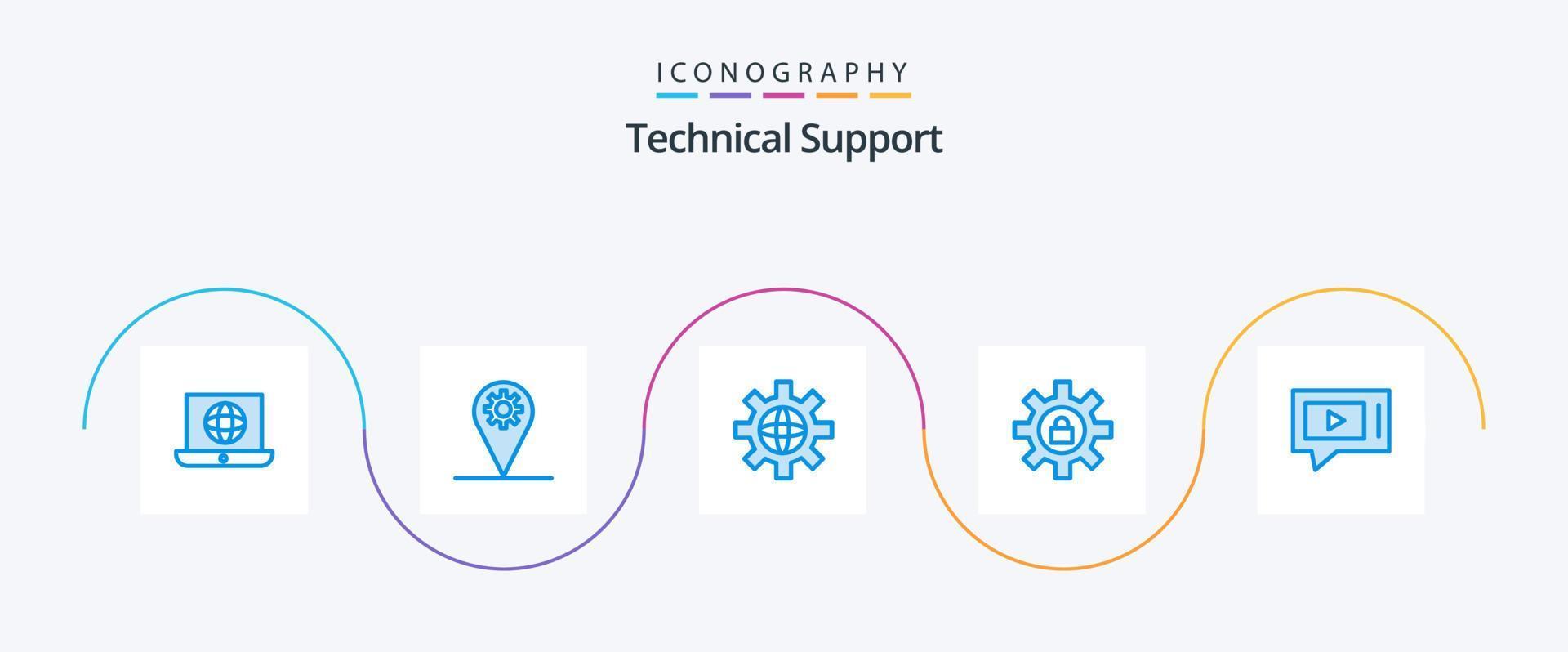 tecnico supporto blu 5 icona imballare Compreso abitare. sostegno. mondo. serratura. Ingranaggio vettore