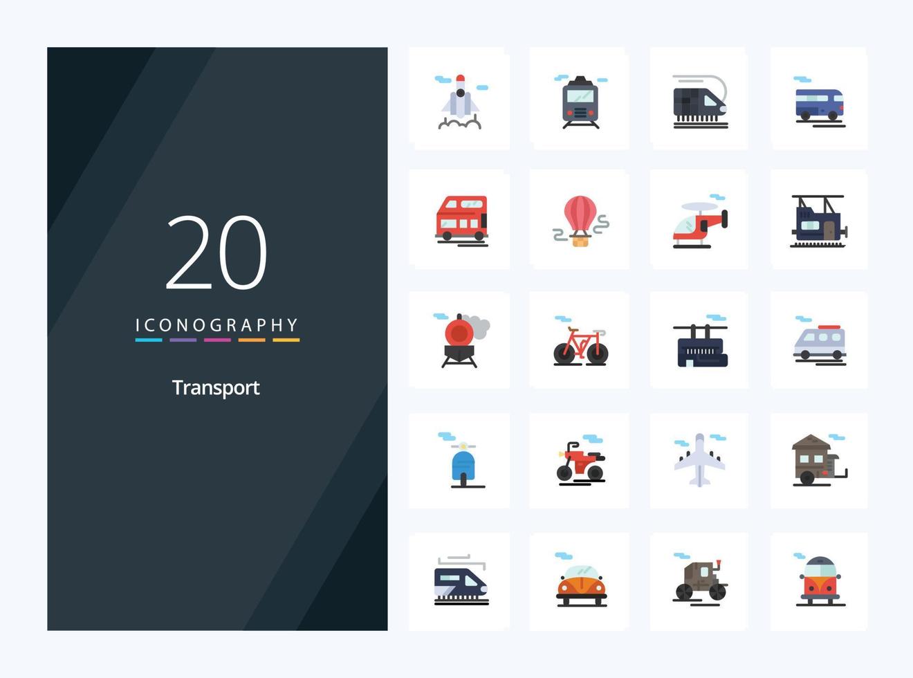 20 trasporto piatto colore icona per presentazione vettore