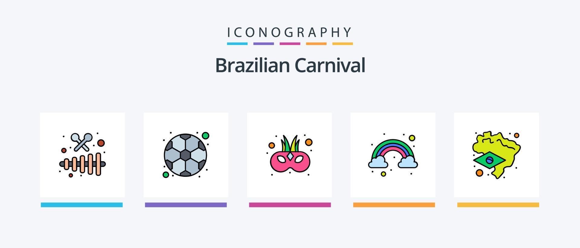 brasiliano carnevale linea pieno 5 icona imballare Compreso nazione. brasile. proiettore. Noce di cocco. carnevale. creativo icone design vettore