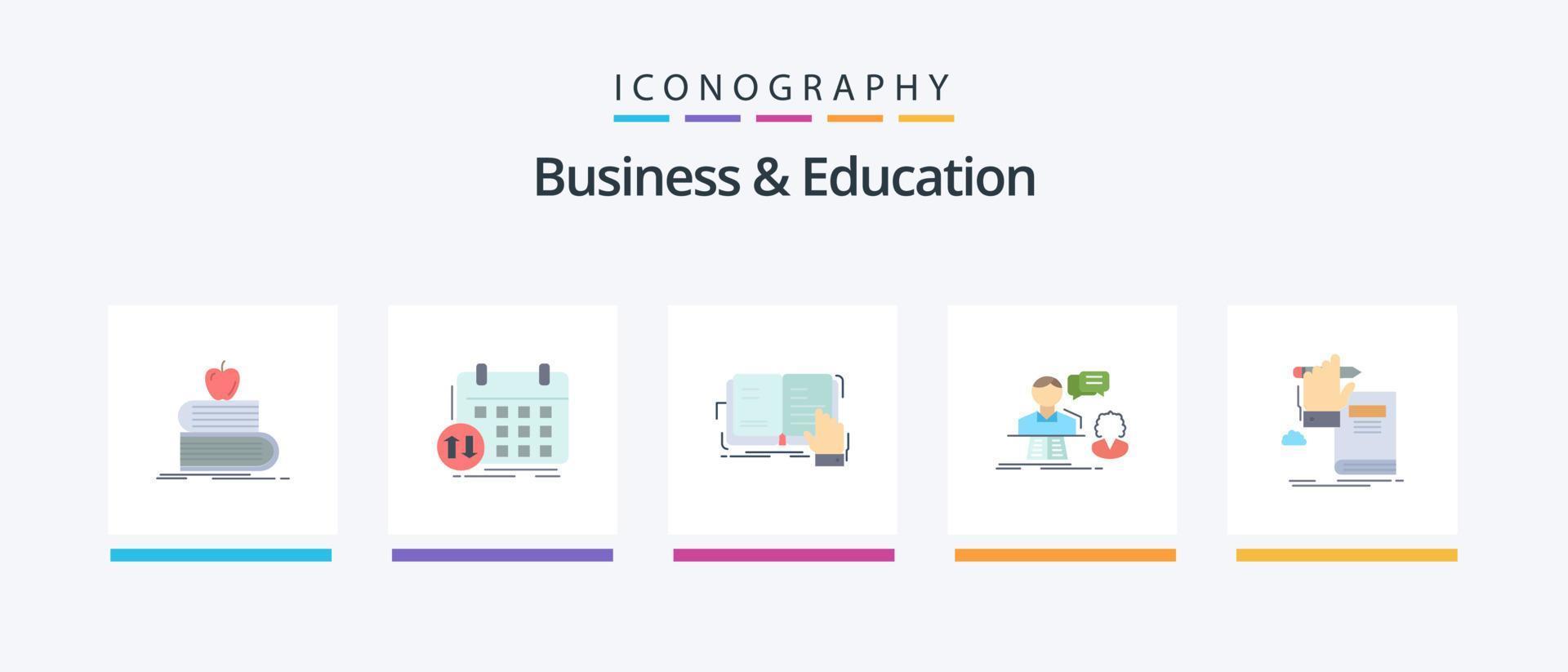 attività commerciale e formazione scolastica piatto 5 icona imballare Compreso Rispondere. consultazione. appuntamento. lettura. studia. creativo icone design vettore