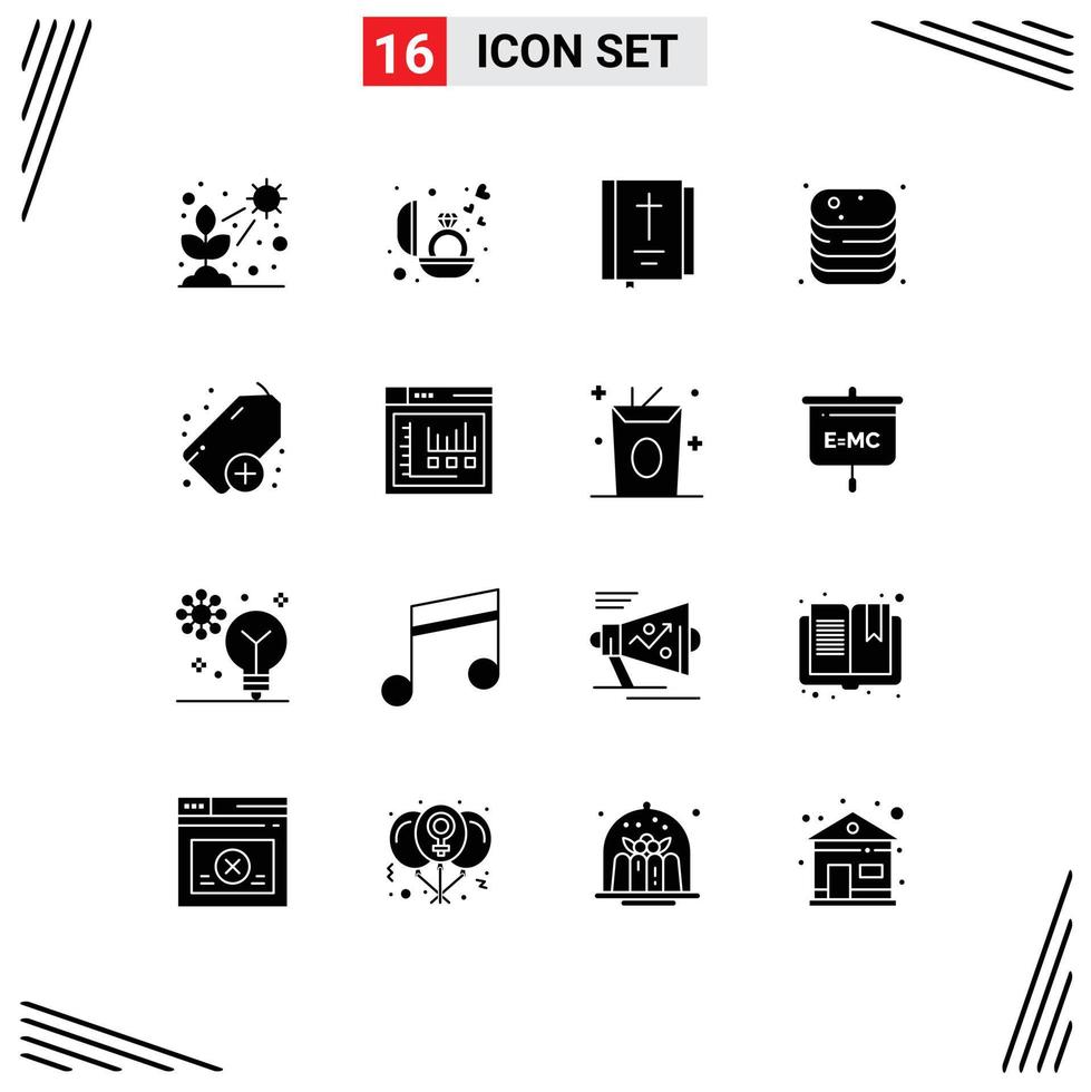 universale icona simboli gruppo di 16 moderno solido glifi di cibo in scatola regalo Manzo religione modificabile vettore design elementi