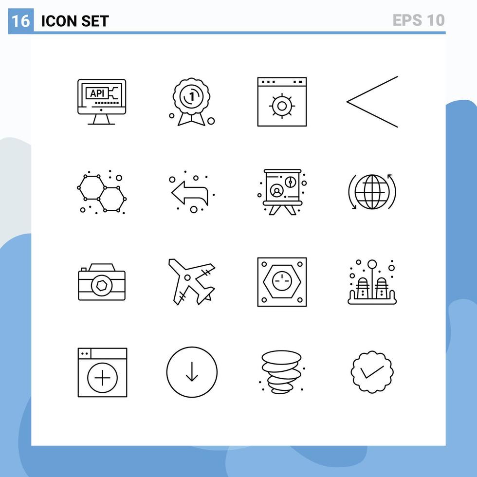 impostato di 16 commerciale lineamenti imballare per molecola atomi del browser precedente freccia modificabile vettore design elementi