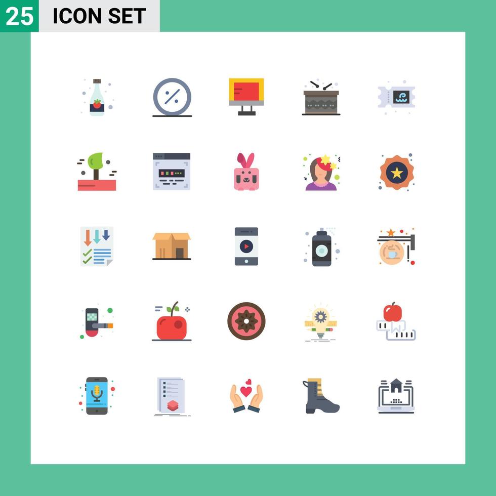 mobile interfaccia piatto colore impostato di 25 pittogrammi di contento tamburo mercato celebrazione studia modificabile vettore design elementi