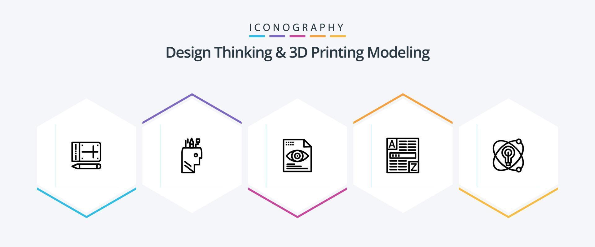 design pensiero e d stampa modellismo 25 linea icona imballare Compreso formazione scolastica. Internet. file . codice. del browser vettore