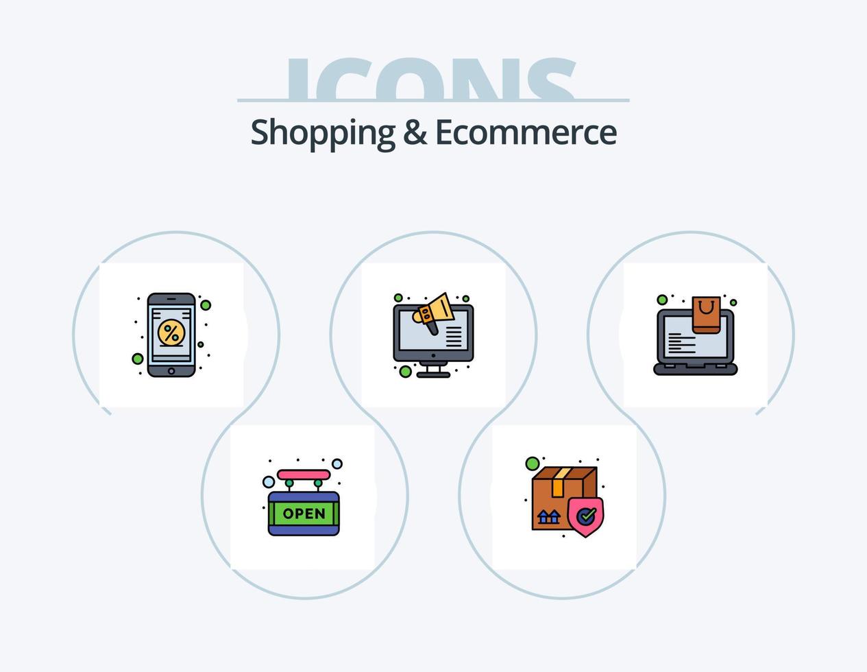 shopping e e-commerce linea pieno icona imballare 5 icona design. digitando. interfaccia. mostro. tastiera del computer. gioco vettore
