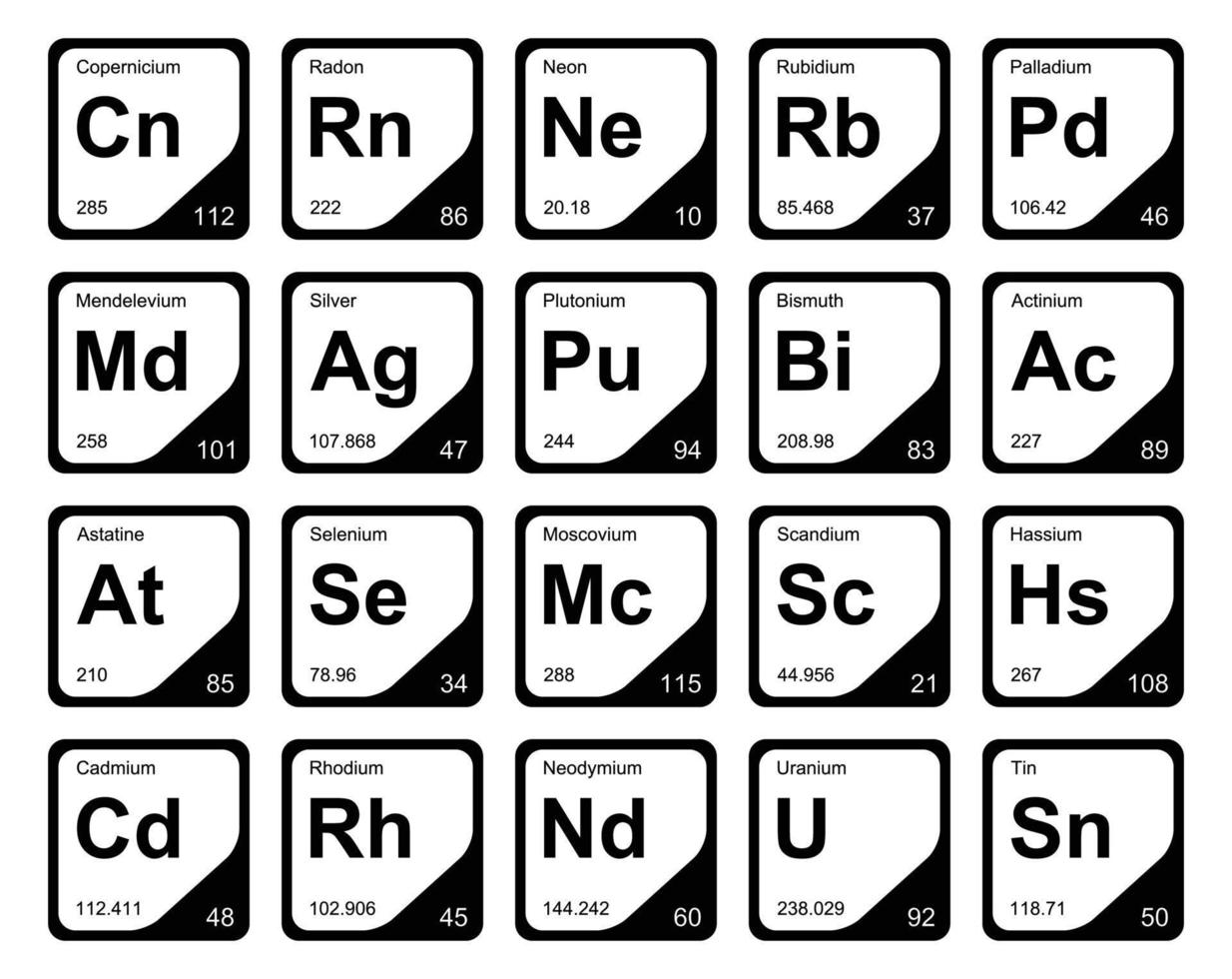 20 preiodico tavolo di il elementi icona imballare design vettore