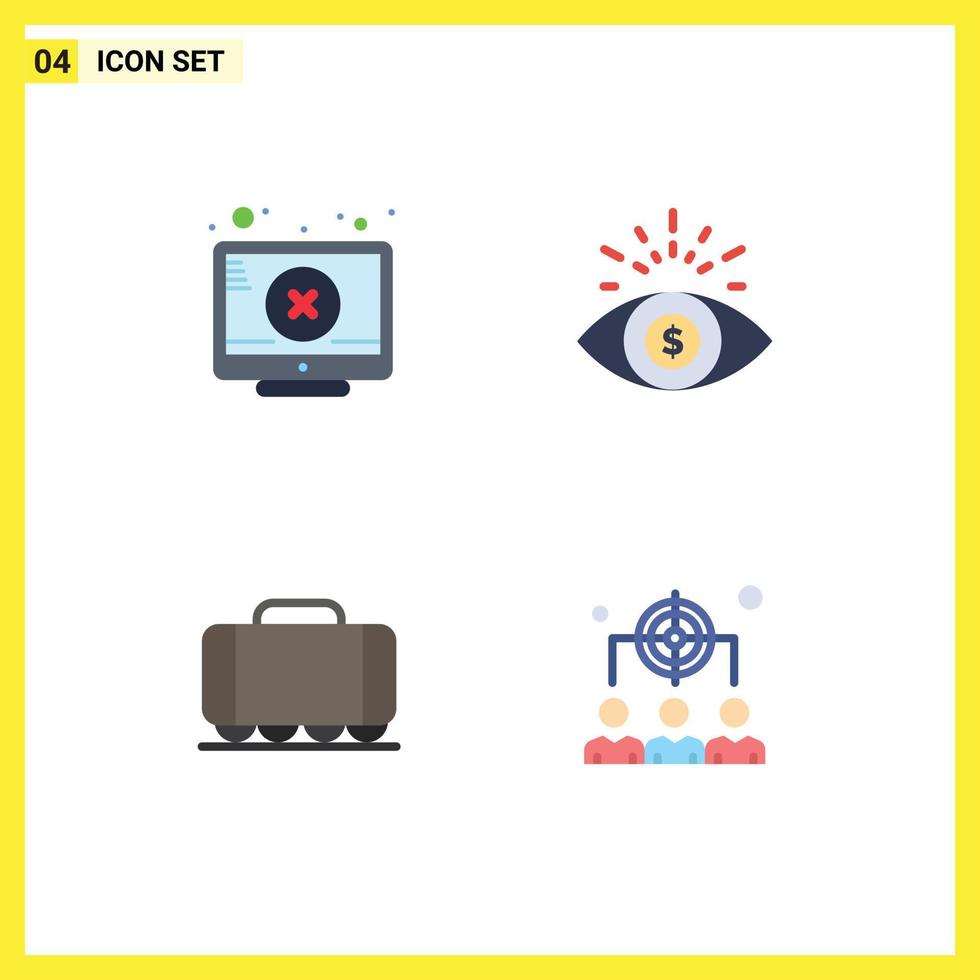 moderno impostato di 4 piatto icone e simboli come come schermo veicolo Attenzione i soldi occhio umano modificabile vettore design elementi