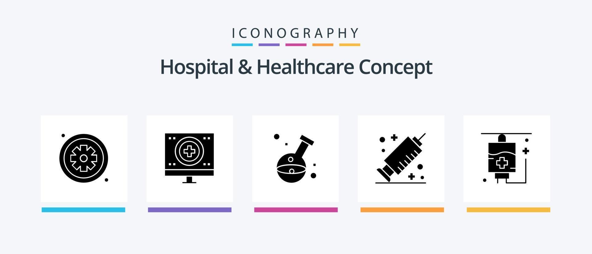 ospedale e assistenza sanitaria concetto glifo 5 icona imballare Compreso vaccino. medicinale. medico. medico. Ospedale. creativo icone design vettore