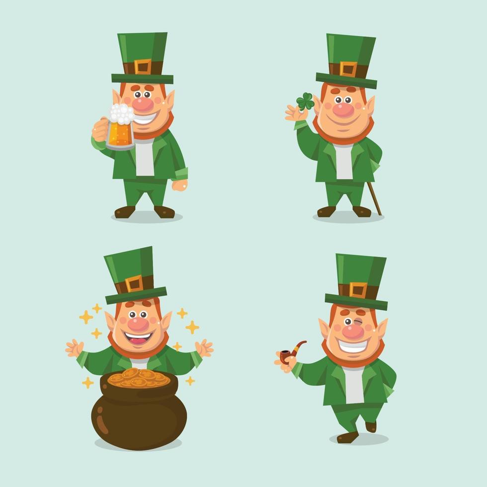 set di cartone animato divertente leprechaun vettore