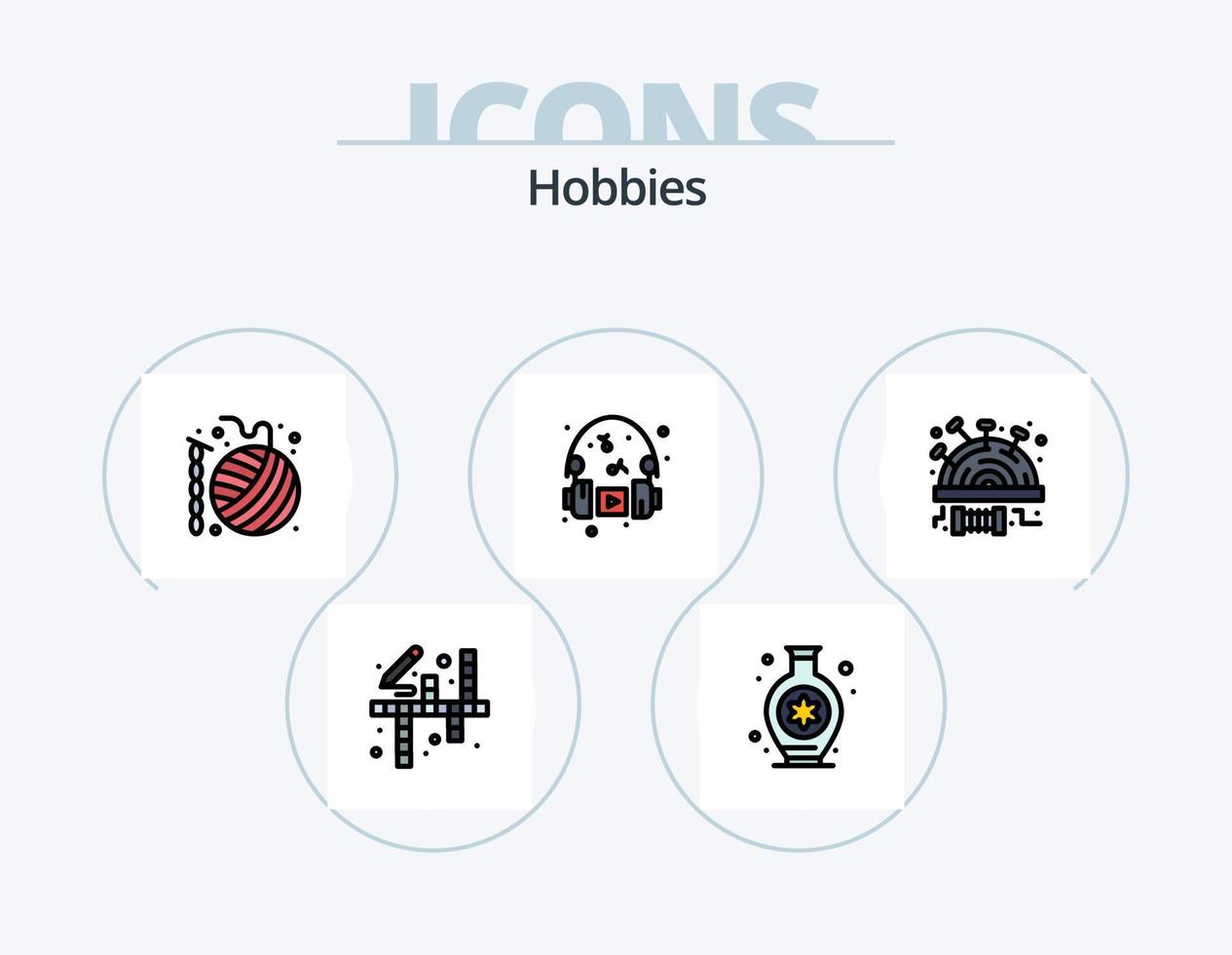 Hobby linea pieno icona imballare 5 icona design. cuffia. hobby. maglia. musica. chitarra vettore